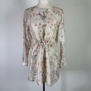 J Jill Longline Tunic Top Size XS Petite Linen Blend Sheer Floral Cottagecore‎